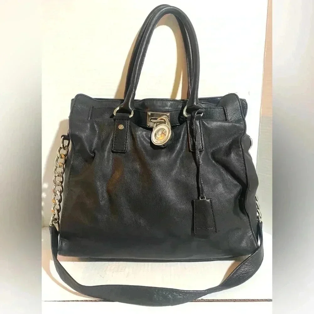Michael kors black leather satchel handbag